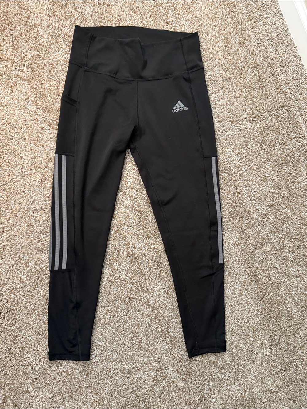 adidas Black Leggings with Grey Reflective Stripes
